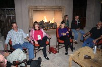 Enjoying the fire at the poolside ramada. So awesome!